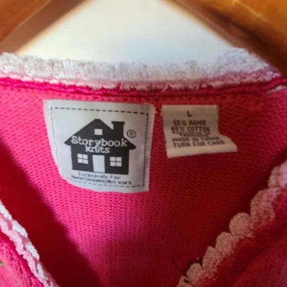 Storybook Knits Pink Cardigan Sweater Roses L - Picture 10 of 14